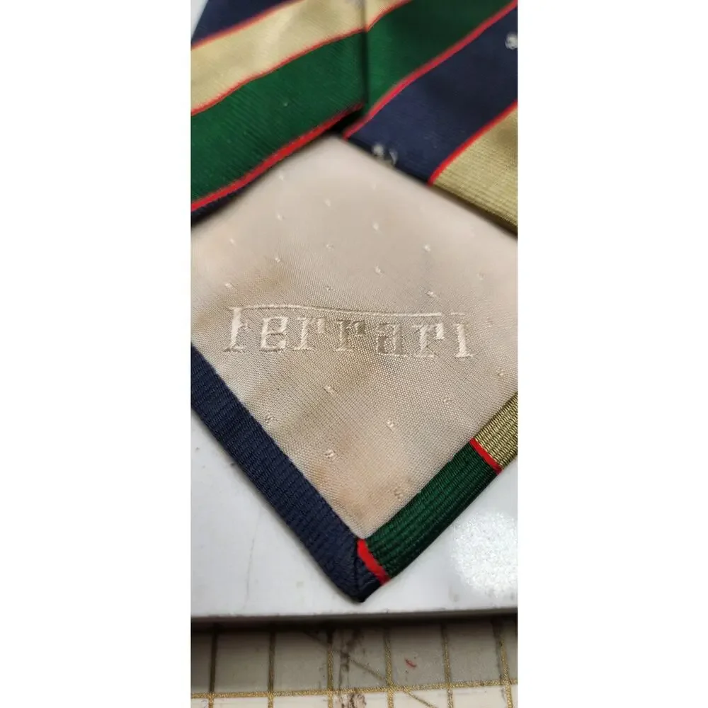 Ferrari Mens Silk Neck Tie Striped Repp Graphic‎ Hand Made Spain See Pics